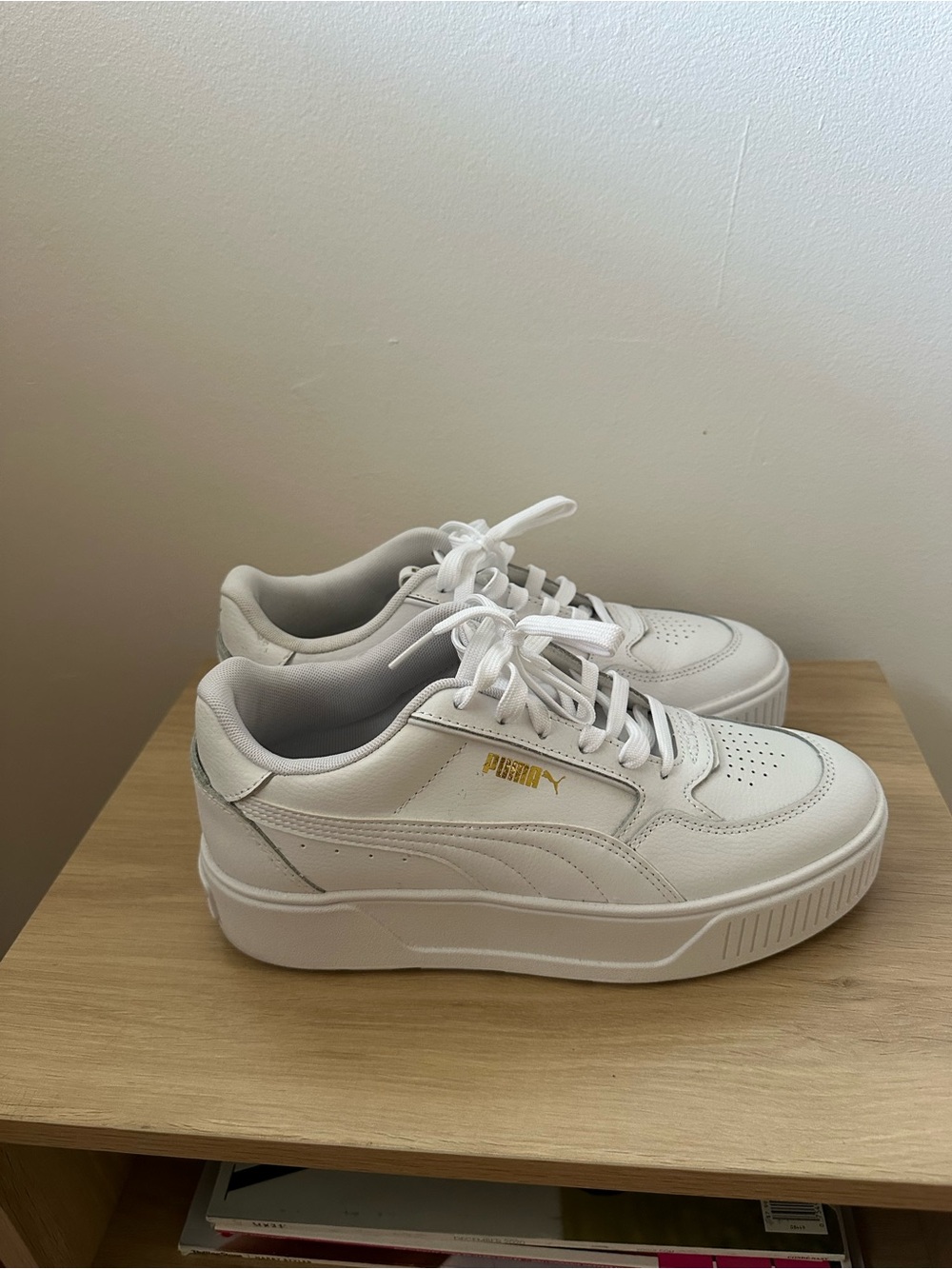 PUMA White Leather Platform Sneakers 8.5